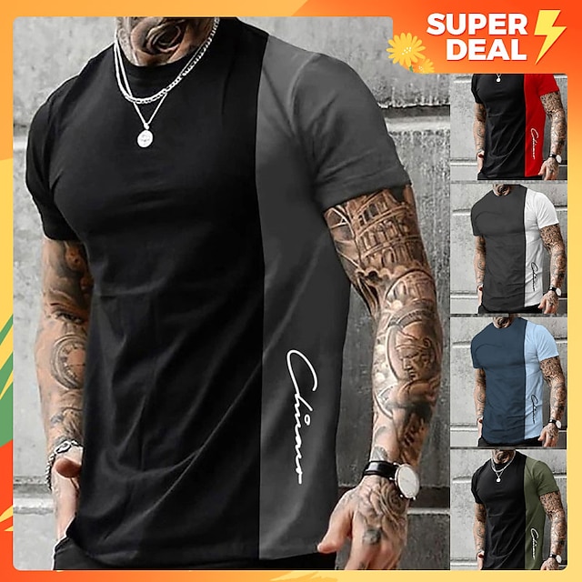  Men's T shirt Tee Tee Graphic Color Block Crew Neck Clothing Apparel 3D Print Outdoor Casual Short Sleeve Print Vintage Fashion Designer