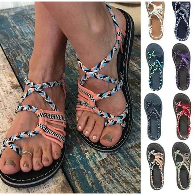 Women's Strappy Sandals Boho Sandals Flat Sandals Bunion Sandals Outdoor Daily Beach Summer Open Toe Casual Satin Orang Black Red