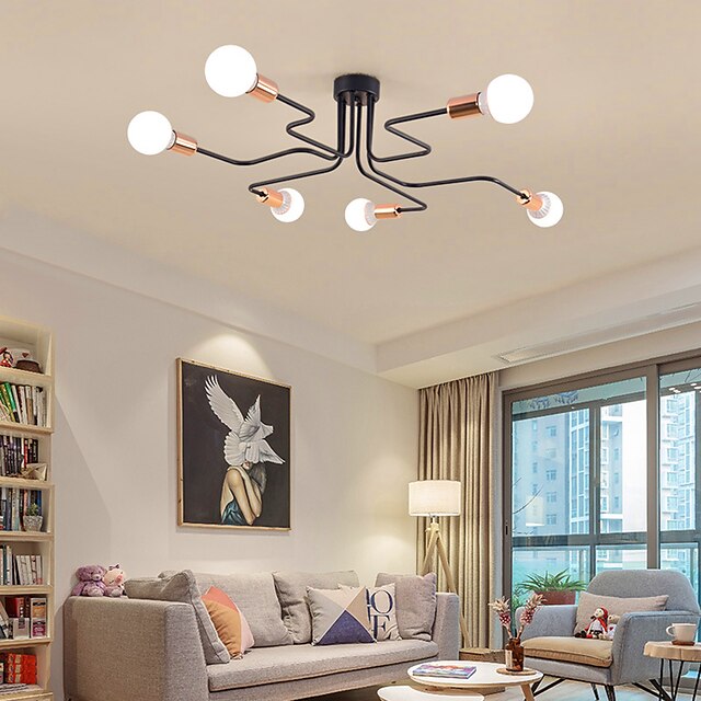 Free form DIY Semi-embedded Ceiling Lamp 4-8 Lamps E26/E27 Industrial Style Chandeliers Black and Gold Medieval Chandeliers Suitable for Bedroom Dining room Living Room AC110V AC220V
