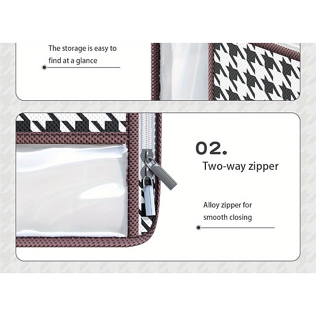 1pc Clothes Storage Bag, Houndstooth Pattern Foldable Fabric Storage