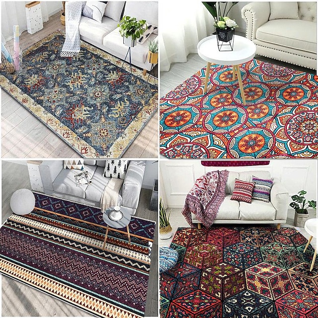  Moroccan Ethnic Style Area Rug Living Room Coffee Table Carpet Large Area Bedroom Retro Bohemian Floor Mat