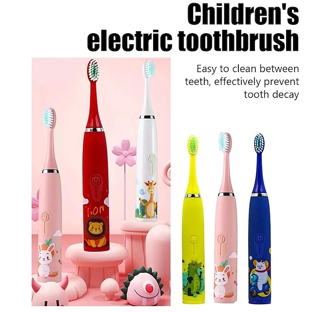  Cepillo de dientes eléctrico sónico para niños, dibujos animados para niños con reemplazo del cabezal del cepillo de dientes, cepillo de dientes eléctrico ultrasónico, cabezal de cepillo sónico