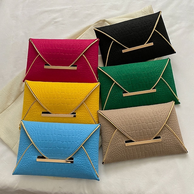  Women's Clutch PU Leather Shopping Daily Breathable Durable Solid Color Black Yellow Blue