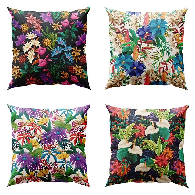  Floral Plant Double Side Pillow Cover 4PC Soft Decorative Cushion Case Pillowcase for Bedroom Livingroom Sofa Couch Chair