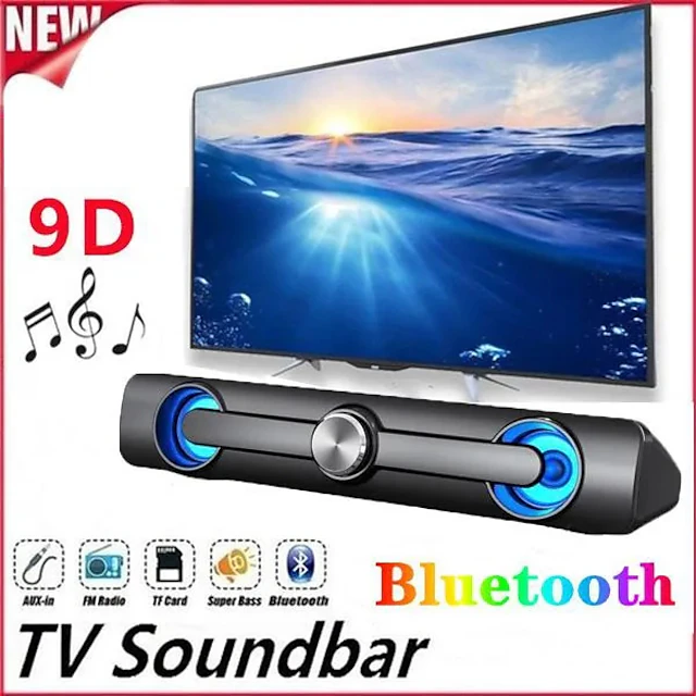 Wireless Bluetooth Soundbar Hi-Fi Stereo Speaker Upgraded Version Of High Sound Quality For SmartPhone/Tablet/Computer TVHome Theater TV Strong Bass Sound Bar 9