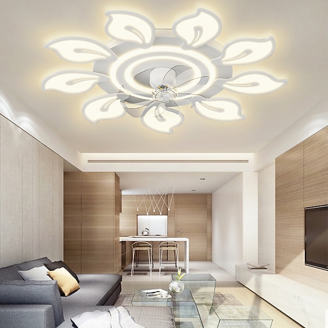  led loftsventilatorer, der kan dæmpes med fjernbetjening kontra blomsterdesign planmonteret loftslampe akryl lampeskærm lysekrone soveværelse stue stue