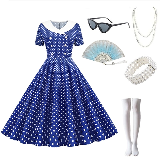 Audrey Hepburn Retro Vintage 1950s Swing Dress Accesories Set Flare Dress Womens Costume 4555