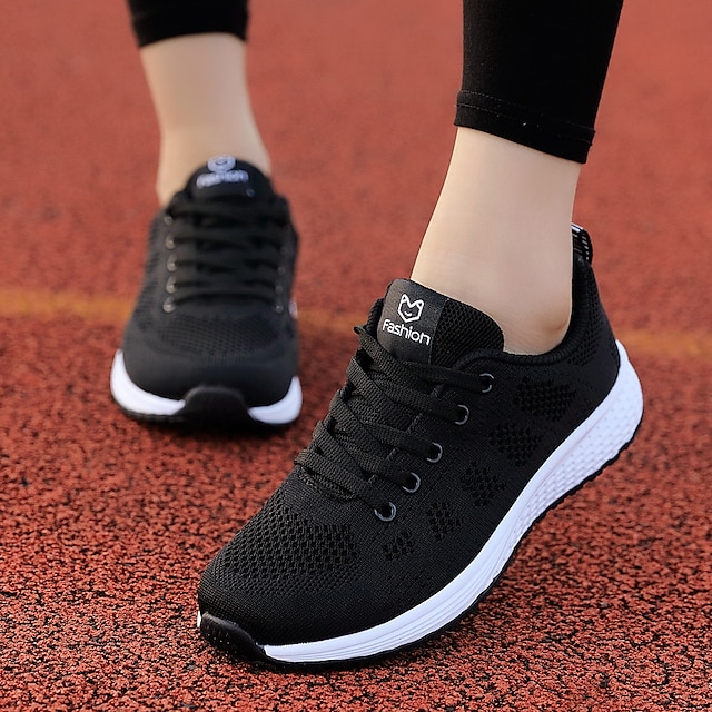  Women's Sneakers Running Shoes Athletic Non-slip Flyknit Cushioning Breathable Lightweight Soft Running Jogging Rubber Knit Summer Spring Black White Pink Black White
