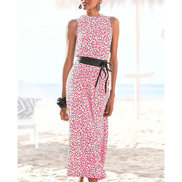 Women's Casual Dress Sheath Dress Tank Dress Midi Dress Pink Green Khaki Leopard Sleeveless