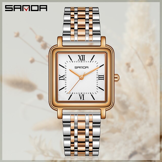  Sanda Women Square Quartz Watch Luxury Brand Women Leather Watch 2023 Fahion Clock Simple Black Rose Gold Quartz Wristwatch