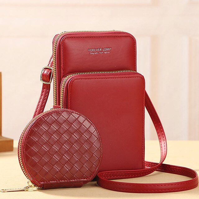 Women Small Crossbody Bag Cell Phone Purse Wallet Chain Strap Lanyard Case  Woven Satchel Card Coin Zip Pocket(Glory Red)