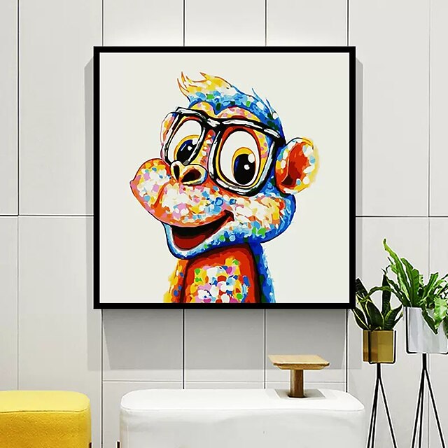 Nursery Oil Painting Hand Painted Square Animals Pop Art Modern Stretched Canvas 13