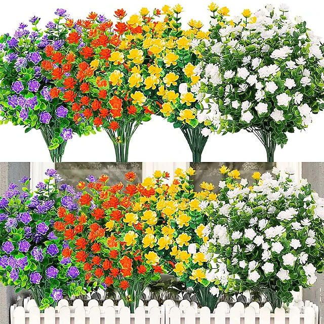 2 Pack / 8 Pack Artificial Flowers Outdoor UV Resistant Fake Plastic Flowers Rose No Fade Faux Plastic Plants for Indoor Outdoor Wedding Christmas Home Garden Decoration2