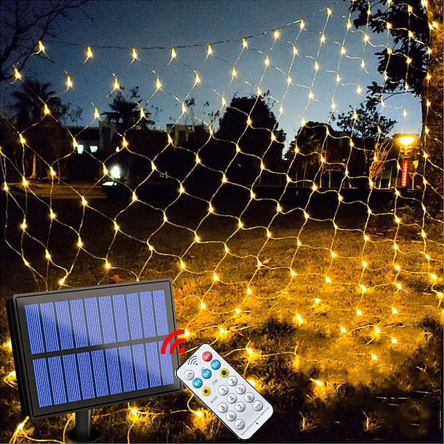  ηλιακό διχτυωτό φωτιστικό νεράιδα κορδονάκι 6x4 880led ip65 αδιάβροχη γιρλάντα με τηλεχειριστήριο χρονοδιακόπτη 8 λειτουργιών για διακόσμηση γκαζόν εορταστική περίοδο κήπου πολύχρωμος φωτισμός