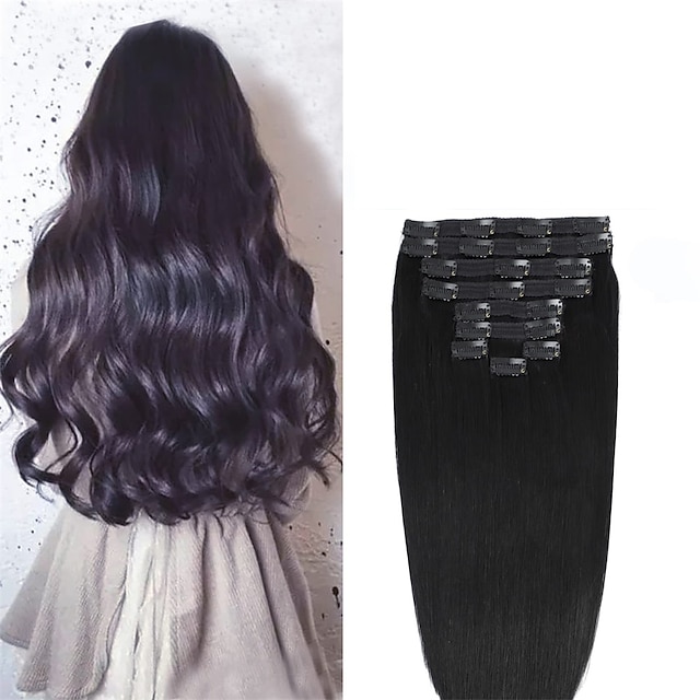  Clip in Hair Extensions Real Human Hair 9pcs 130g Jet Black Hair Extensions Straight Natural Soft Thick Remy Extensions Straight Clip in Hair Extensions Human Hair 22inch Jet Black Color