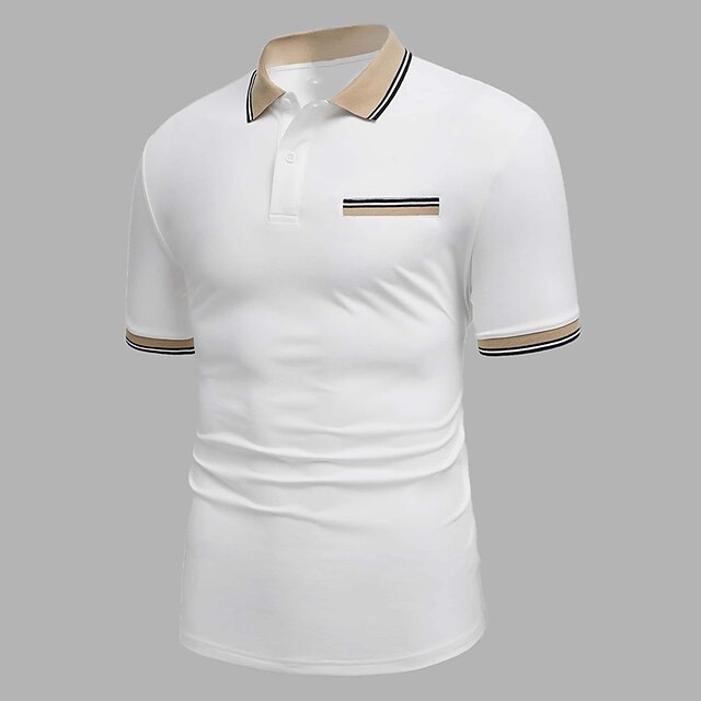 Men's Polo Shirt Golf Shirt Casual Holiday Ribbed Polo Collar Classic ...