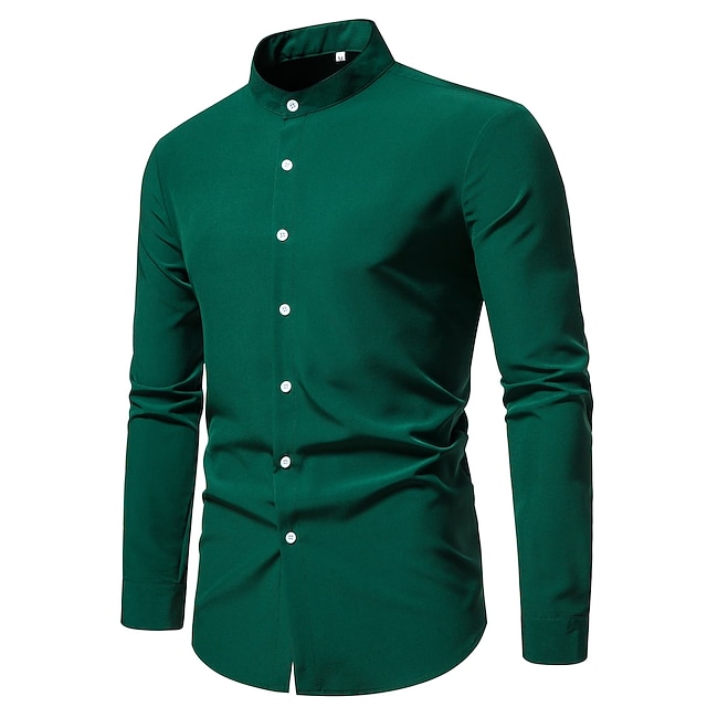 Men's Button Up Shirt Casual Shirt Black Pink Red Blue Dark Green Long Sleeve Plain Band Collar
