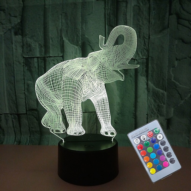  Éléphant 3d veilleuse pour enfants lampe 3d avec 16 couleurs changeantes télécommande éléphant jouets filles femmes bébé garçons cadeaux