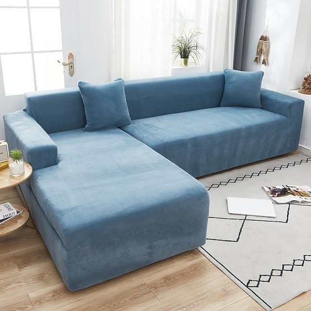  Funda de sofá elástica, fundas de sofá de terciopelo grueso, funda de sofá seccional, funda de sofá en forma de l, funda de sillón chaise lounge para sala de estar
