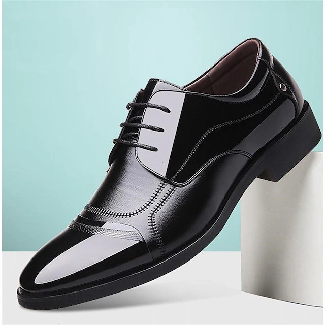 Men's Black Patent Leather Oxford Dress Shoes - Formal Lace-Up Shoes with Glossy Finish for Weddings and Business Events 8