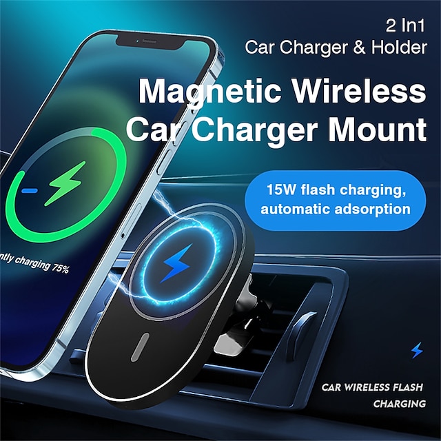  Factory Outlet Car Charger with Cable 15 W Output Power Car Charger CE Certified Fast Wireless Charging MagSafe Magnetic For Cellphone iPhone iPad Cell Phone Tablets Phone Tablets and More