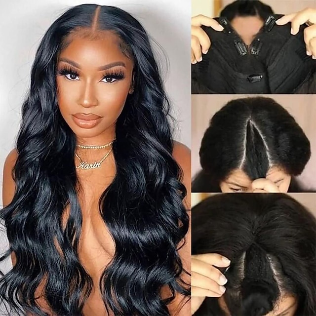  V Part Wig Human Hair Body Wave Wigs Upgrade U Part Wigs Brazilian Virgin Human Hair wigs for Black Women  Full Head Clip In Half Wig V Shape Wigs No Leave Out Lace Front Wigs 150% Density