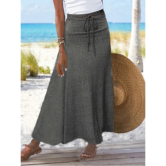  Women's Long Skirt Skirts Split Ends Solid Colored Daily Vacation Spring & Summer Cotton coastal grandma style Basic Casual Mermaid Black Grey