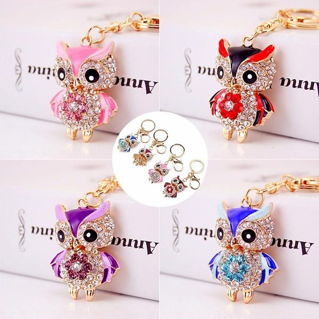  Lovely Owl Keychain Rhinestone Crystal Keyring Key Ring Chain Bag Charm Pendant Gift