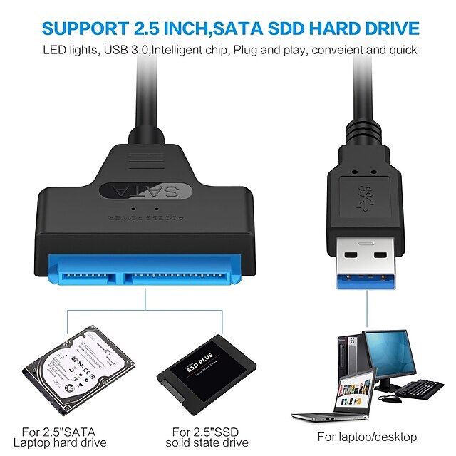 SATA To USB 3.0 / 2.0 Cable Up To 6 Gbps For 2.5 Inch External HDD SSD Hard Drive, SATA 3 22 Pin Adapter USB 3.0 To Sata III Cord2