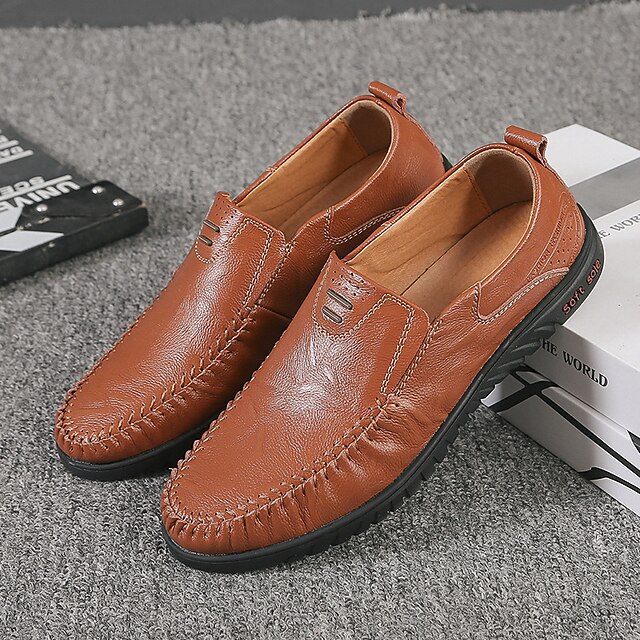  Men's Loafers & Slip-Ons Moccasin Comfort Shoes Casual Daily Faux Leather Breathable Loafer Black Brown Spring Fall