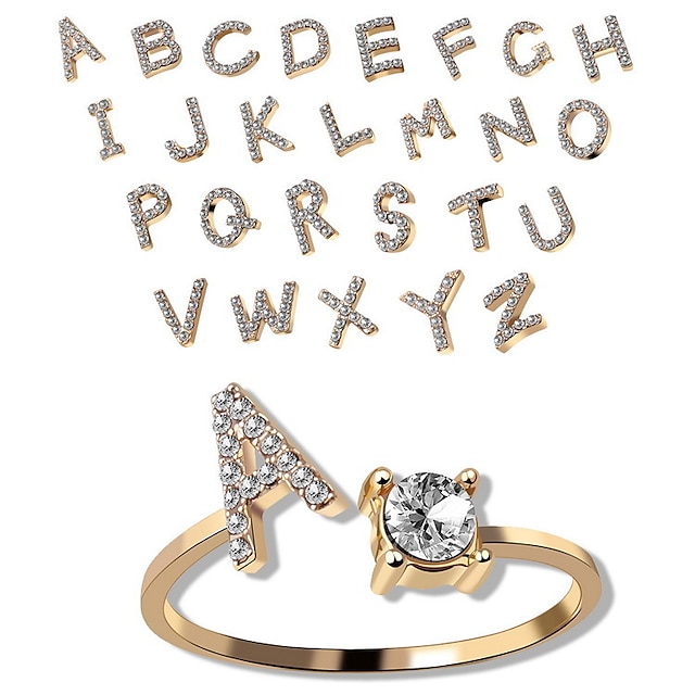  anel joia criativo anel feminino anel de abertura ajustável anel de 26 letras