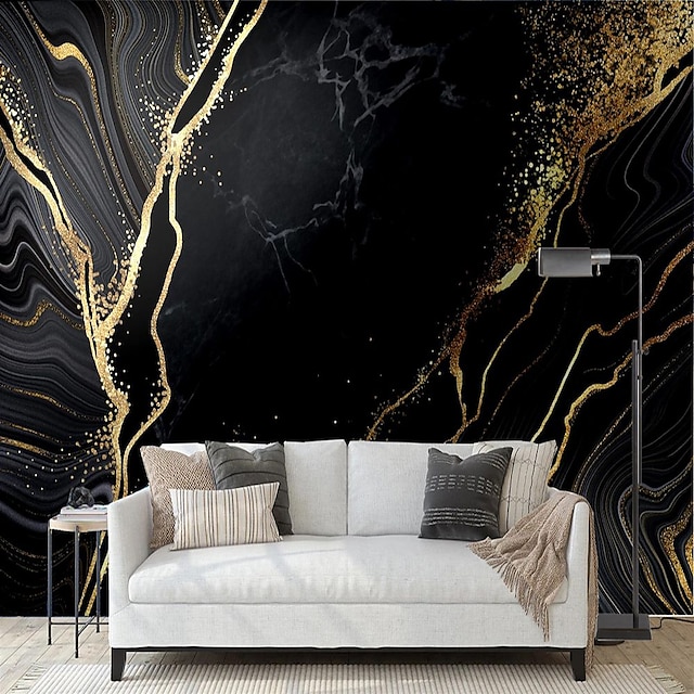 Cool Wallpapers Black Wallpaper Wall Mural Gold Silk Marble Suitable ...