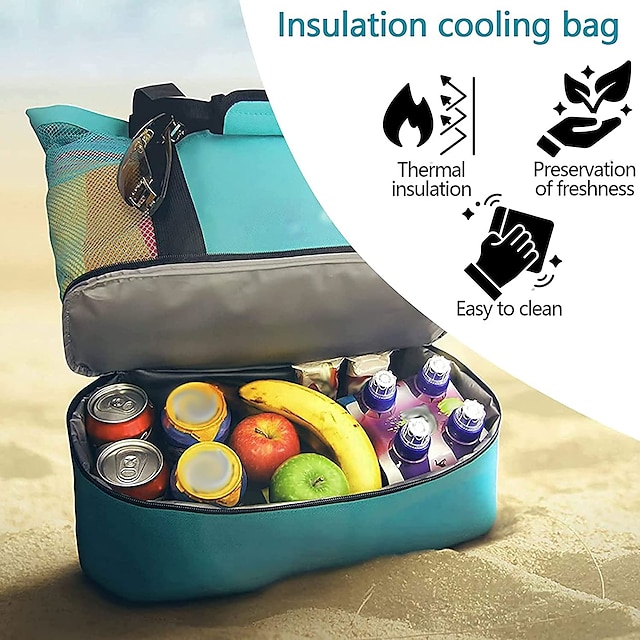  plážová taška na piknik s odnímatelným izolovaným chladičem,síťová úložná plážová taška se zipem,24l síťovaná pikniková taška přihrádka na lednici pro plážové nákupy piknik kempování (zelená), pláž na piknik
