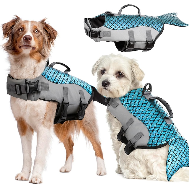  kutya mentőmellény mellény sellő fényvisszaverő mentőkabát kis közepes nagyméretű kutyáknak állítható biztonsági kisállattartó életmentő mentőfogantyúval ripstop úszó fürdőruha kajakozáshoz úszáshoz