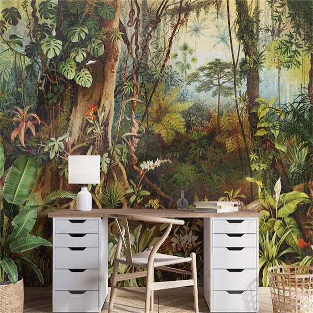  3D Forest Wall Mural Landscape Wallpaper Sticker Peel and Stick Removable PVC/Vinyl Material Self Adhesive/Adhesive Required Wall Covering Decor for Living Room Kitchen Bathroom