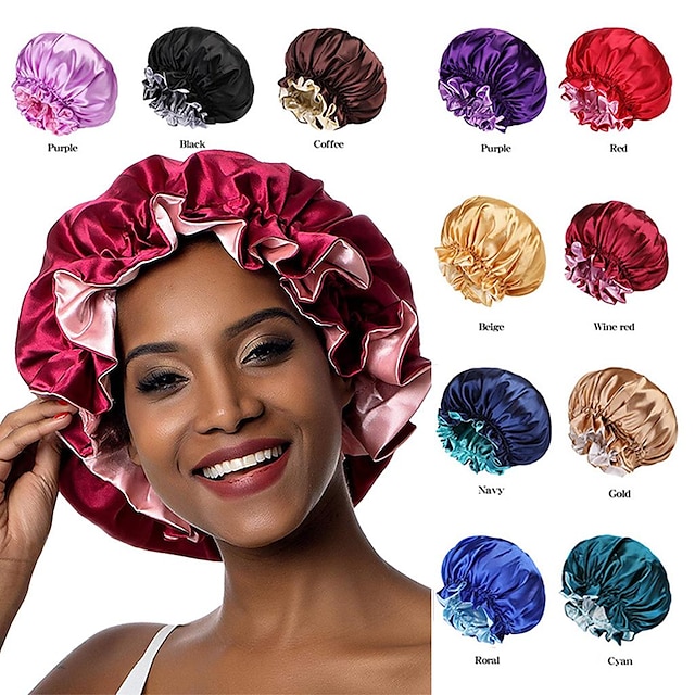  chapeau de bain bonnet de soie pour les femmes satin bonnet pour cheveux bouclés bonnet de sommeil double couche grand soie cheveux bonnet pour les femmes noires cheveux naturels