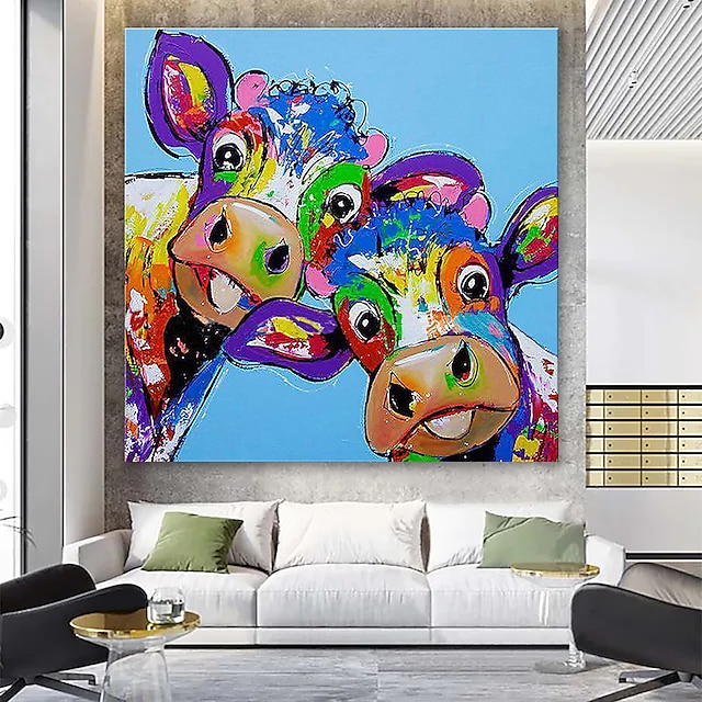  Vivero pintura al óleo animales pintados a mano abstracto moderno lienzo estirado contemporáneo con marco estirado
