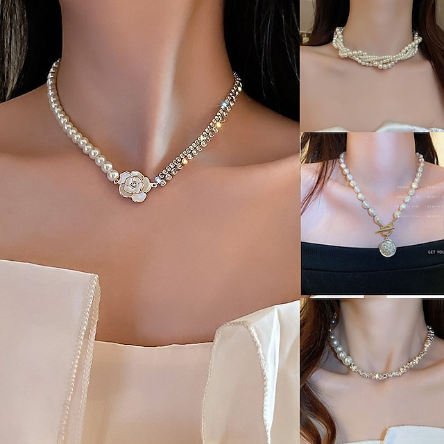  1 pc collier pour femmes collier de perles pour femmes 18k or rempli délicat collier de perles d'eau douce fait à la main simple colliers de perles tous les jours bijoux cadeaux