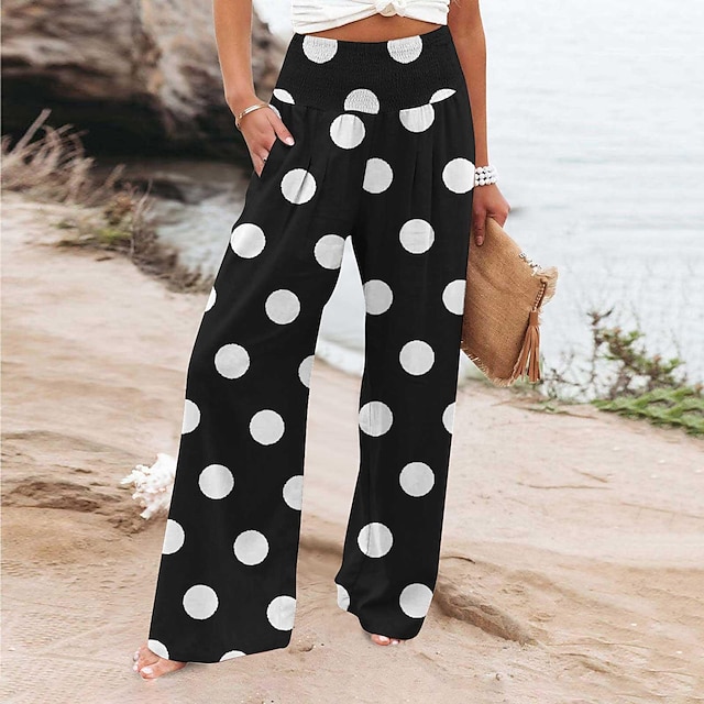  Women's Wide Leg Pants Trousers Cotton Leopard Black White Print Office / Career Vacation Full Length Micro-elastic Leopard Breathable S M L XL 2XL