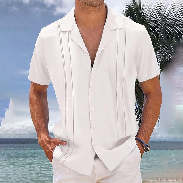 Men's Shirt Guayabera Shirt Summer Hawaiian Shirt White Light Green ...