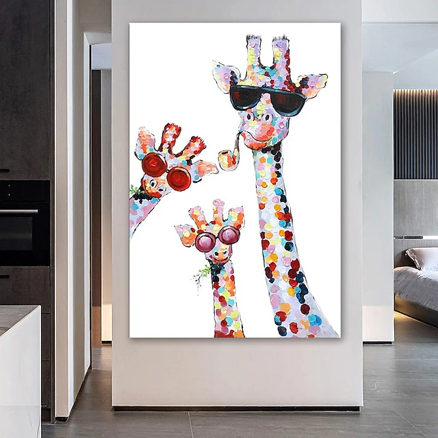 Nursery Oil Painting Hand Painted Vertical Animals Modern Stretched Canvas 13