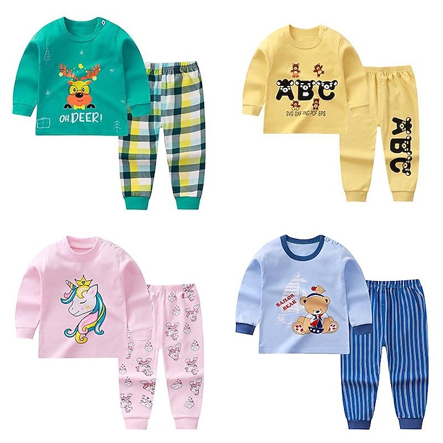  Baby Jungen 2 Stück Pyjama-Sets Langarm Z17 Z29 Z13 Feste Farbe Tier Frühling Herbst bezaubernd Heim 7-13 Jahre