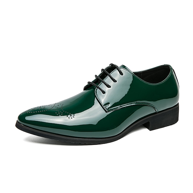  Men's Oxfords Derby Shoes Brogue Dress Shoes British Style Plaid Shoes Business British Party & Evening St. Patrick's Day PU Lace-up Black Green Gradient Spring Fall