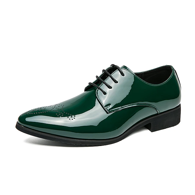 Men's Oxfords Derby Shoes Brogue Dress Shoes British Style Plaid Shoes Business British Party & Evening St. Patrick's Day PU Lace-up Black Green Gradient Spring Fall 8