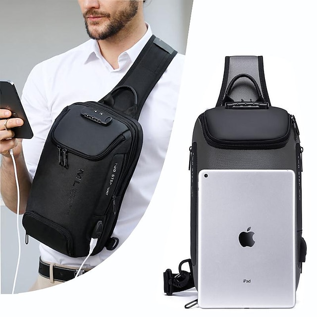  τσάντα ώμου φορητού υπολογιστή ανδρική τσάντα ώμου αντικλεπτική κλειδαριά usb cross body sling τσάντες στήθους ταξιδιωτικό χιαστί πακέτο casual messenger για άνδρες