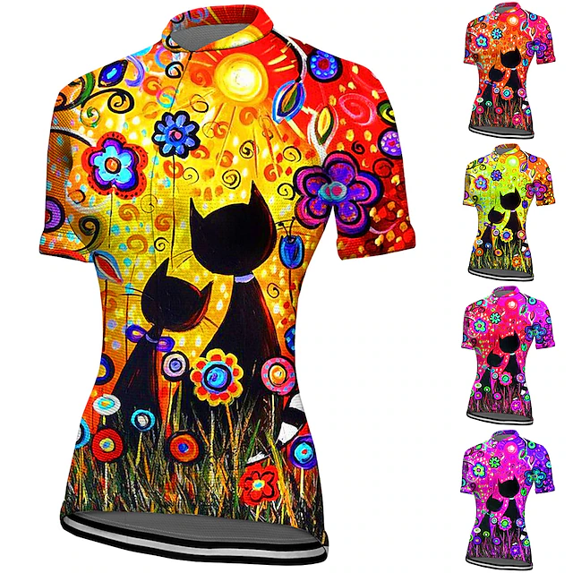 Women's Cycling Jersey Graphic Floral Botanical Short Sleeve Bike Jersey Top with 3 Rear Pockets Mountain Bike MTB Road Bike Cycling Quick Dry Reflective Strips Back Pocket Moisture Wicking Sports 10