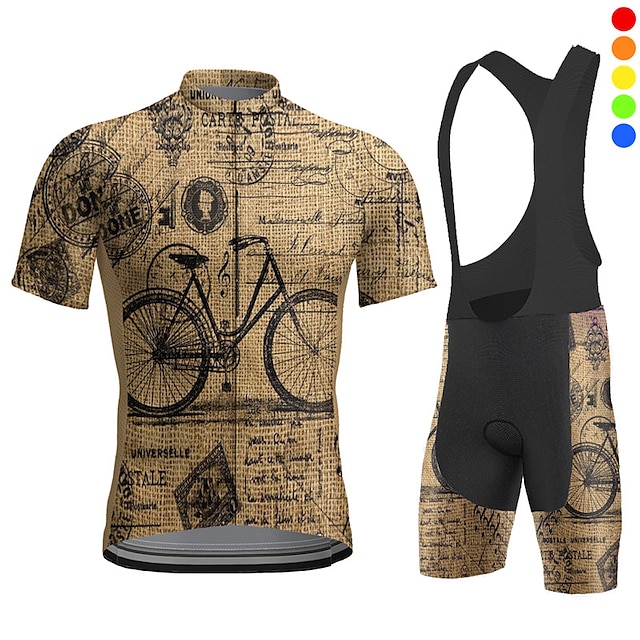  21Grams Men's Cycling Jersey with Bib Shorts Short Sleeve Mountain Bike MTB Road Bike Cycling Red Blue Orange Graphic Bike Moisture Wicking Quick Dry Spandex Sports Graphic Letter & Number Clothing