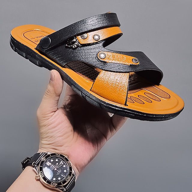  Bărbați Sandale Sandale din piele Casual În aer liber Zilnic PU Respirabil Loafer Negru Bloc Culoare Primăvară Toamnă
