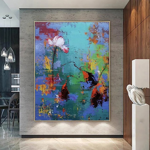  kézzel készített olajfestmény vászon fali művészeti dekoráció modern absztrakt textúrájú lótuszvirág lakberendezéshez hengerelt keret nélküli, nyújtatlan festmény