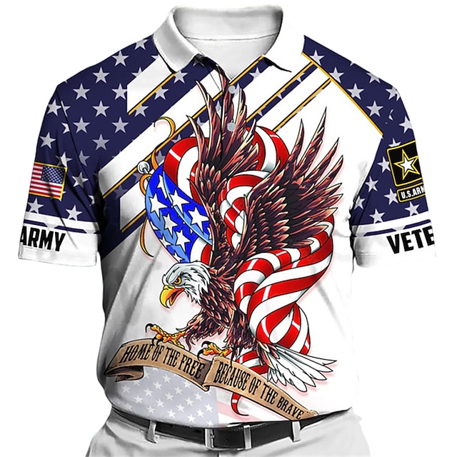 Men's Polo Shirt Button Up Polos Golf Shirt Letter Graphic Prints Eagle